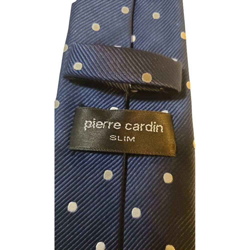 Pierre Cardin Neck‎ Tie Mens Navy White Polka Dots Slim Business Suit Church - Picture 5 of 12